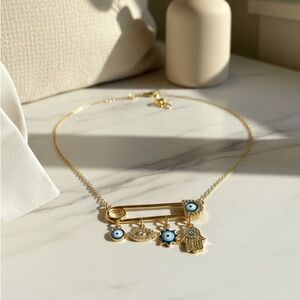 Classy Gold Hamsa & Evil Eye Charm Necklace | Protection Jewelry